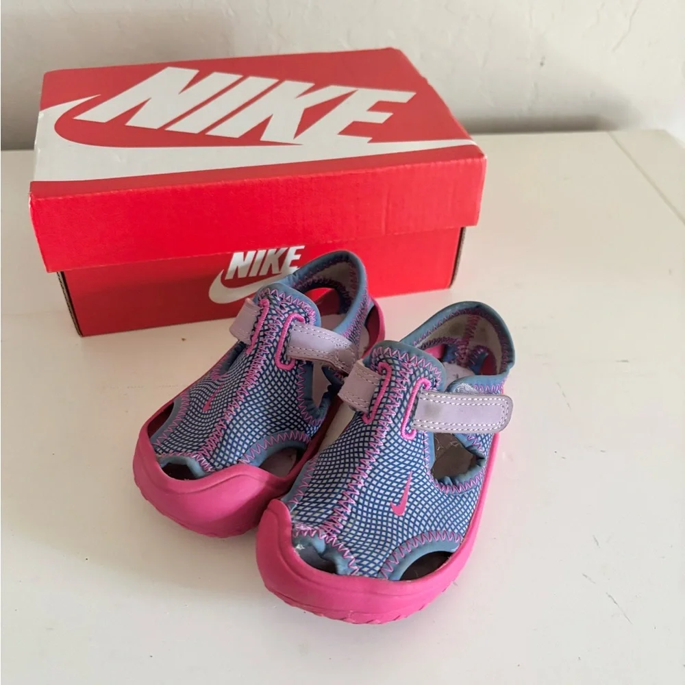 Nike Kids Pink and Blue Slip-On Sandals